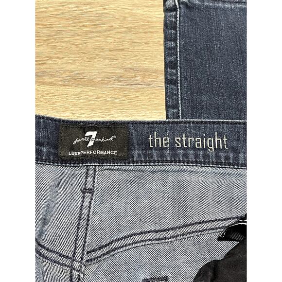 7 for all Mankind The Straight Womens 5 Pocket Jeans 32 Dark Wash Distressed EUC - Picture 3 of 16